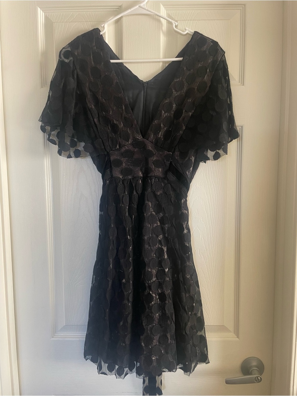 Anna Sui Black Polka Dot V-Neck Mini Dress